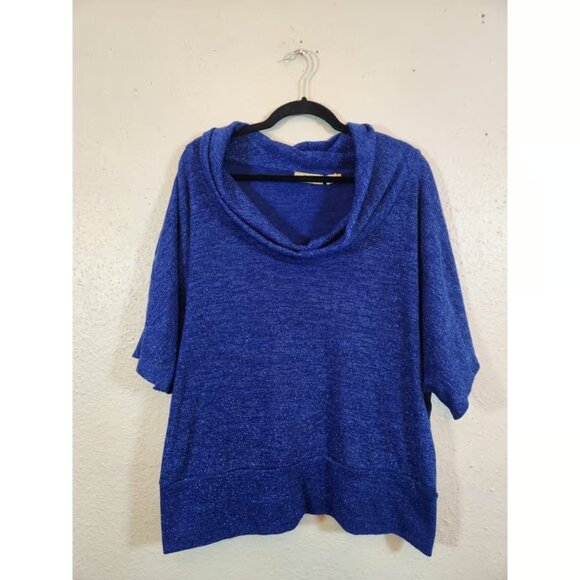Valerie Stevens Women's Royal Blue Metallic Cowl Neck Dolman Sleeve Sweater 3X - Picture 1 of 3